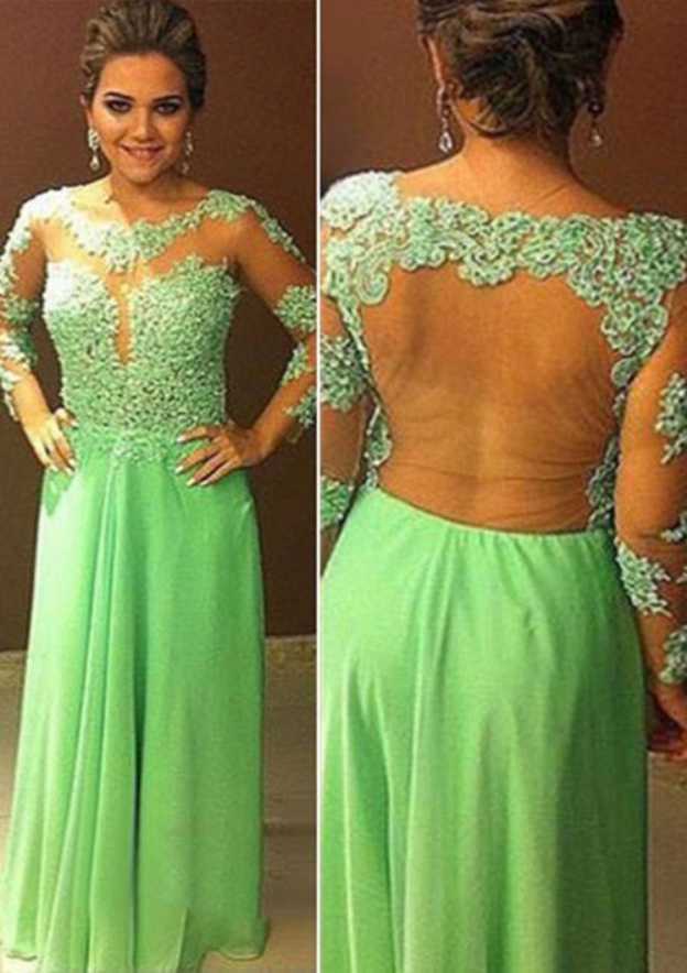 A-Line/Princess Scoop 3/4 Sleeves Floor-Length Plus Size Evening Dresses with Appliques main image 0