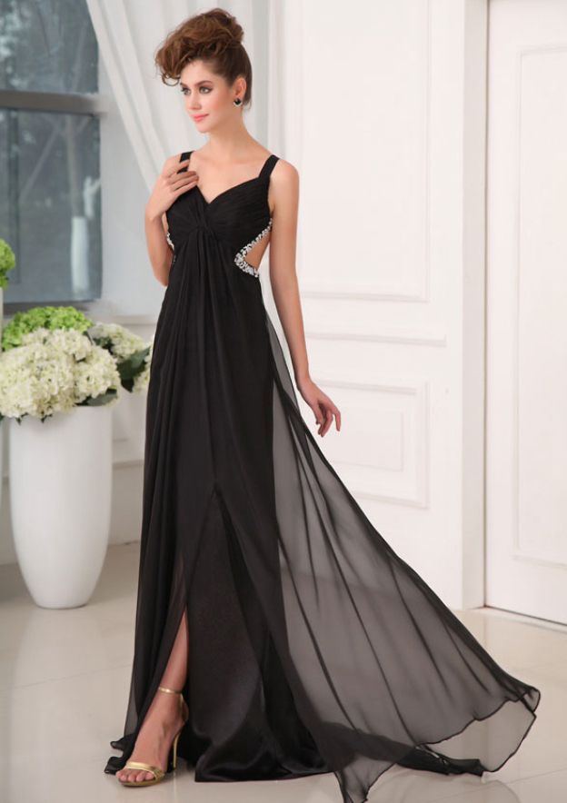 A-Line Sweetheart Chiffon Minimal Prom Dress With Sweep Train Brown main image 1