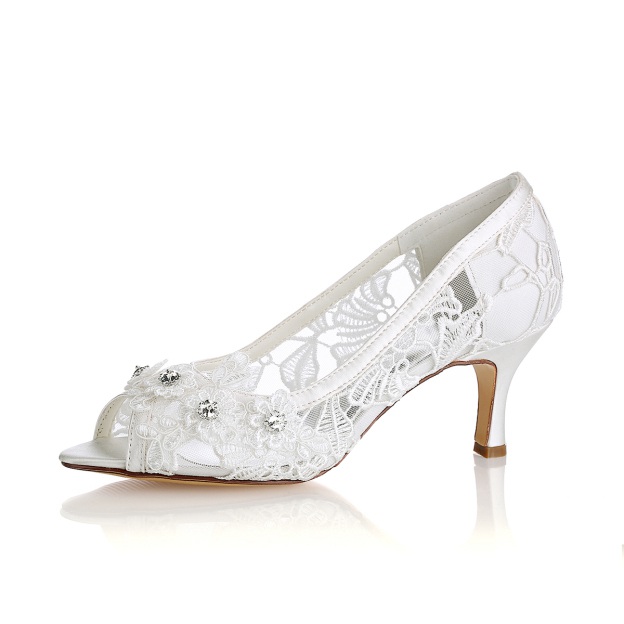 Peep Toe Chunky Heel PU Wedding Shoes With Pearl Beading