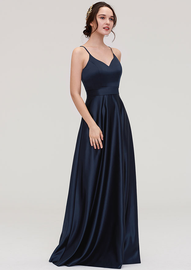 A-Line/Princess V-Neck Floor-length Long Bridesmaid Dresses main image 0