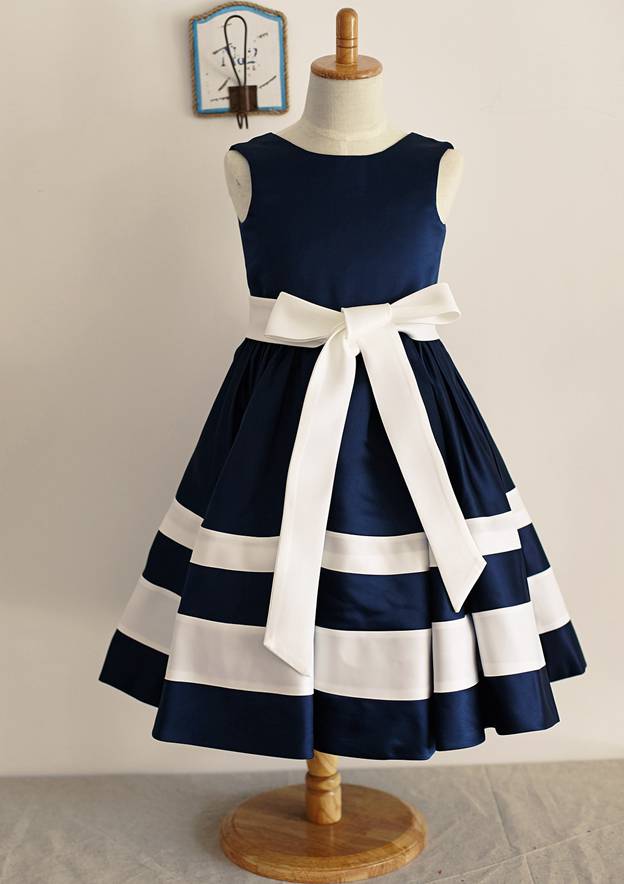 Simple Cute A Line Satin Flower Girl Dress