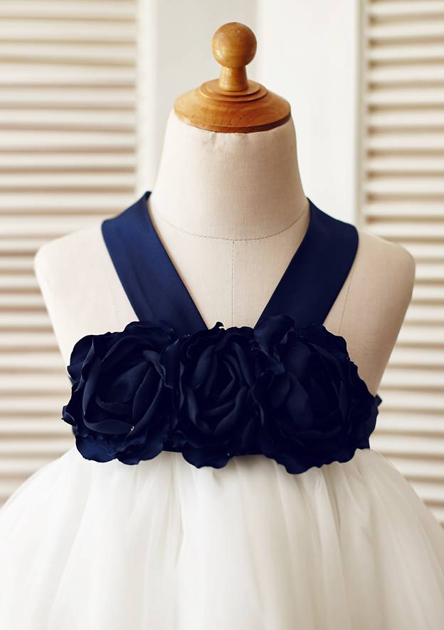 A-Line Halter Neck Floor Length Flower Girl Dress with Sash