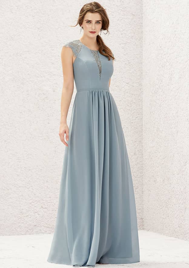 a line scoop neck floor length chiffon lace bridesmaid dress Long A line Scoop Neck Chiffon Floor Length Dress Lace Bridesmaid Dres YESBABYONLINE