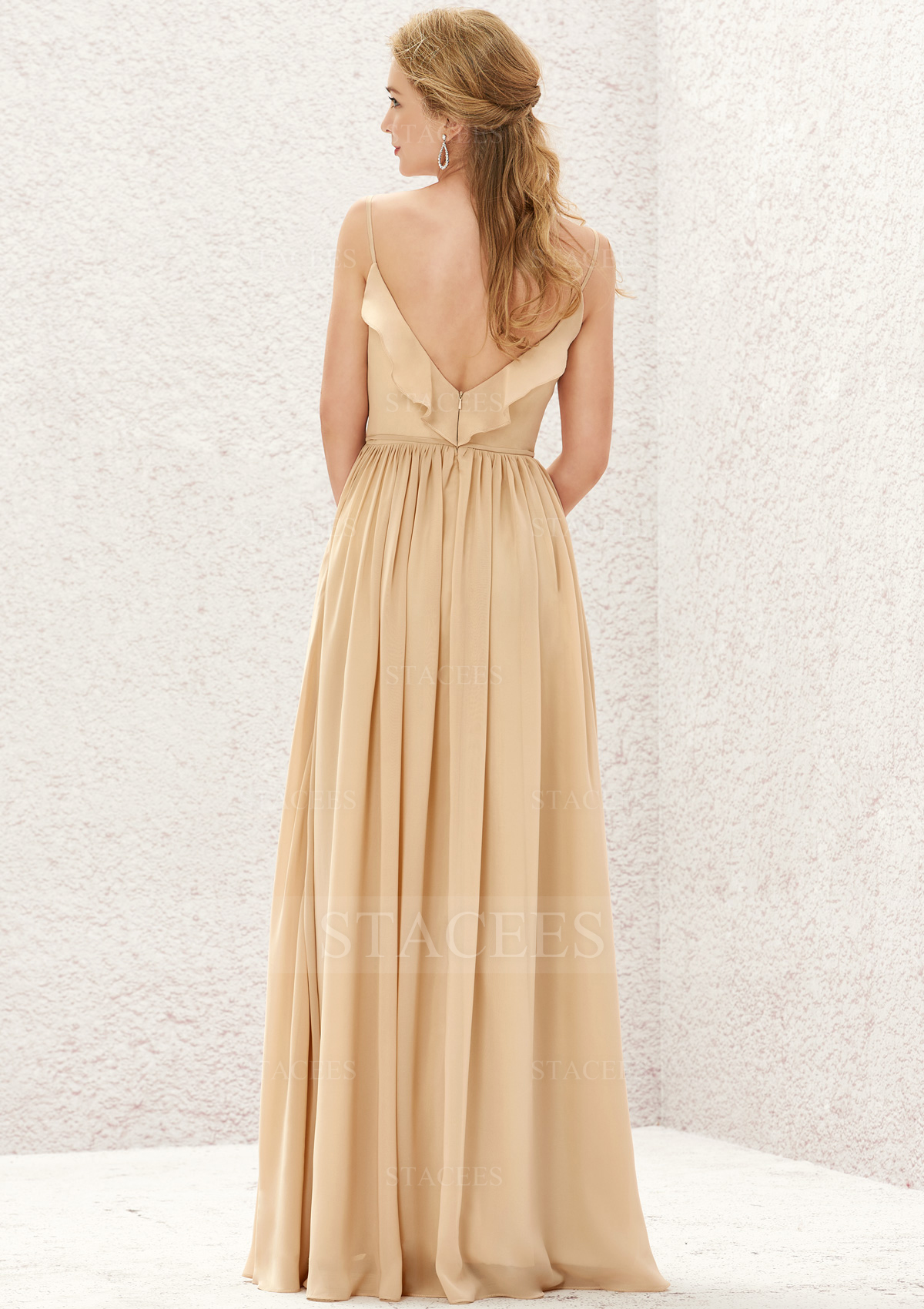 A-line V Neck Sleeveless Long/Floor-Length Chiffon Bridesmaid Dress With  Ruffles Pleated - Bridesmaid Dresses - Stacees