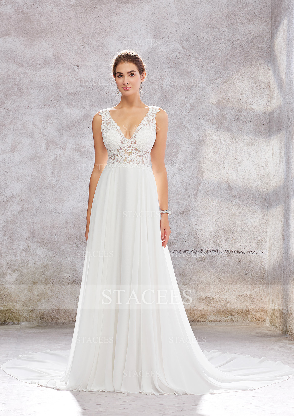 sleeveless chiffon wedding dress Beach Wedding Dress 2026 Ivory Chiffon Sleeveless V-Neck Long A-line