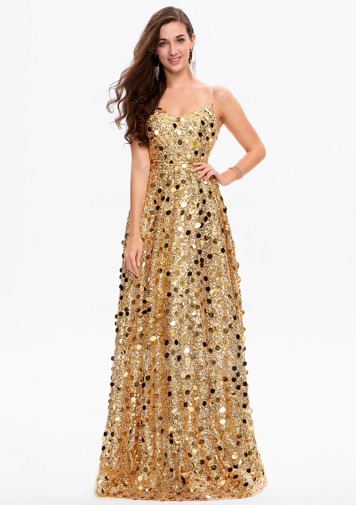 slim fit dress slacks Two-Piece Beaded Sleeveless V-Neck Tulle Yellow Prom Dress PG380 US6 / Custom Color main image 1