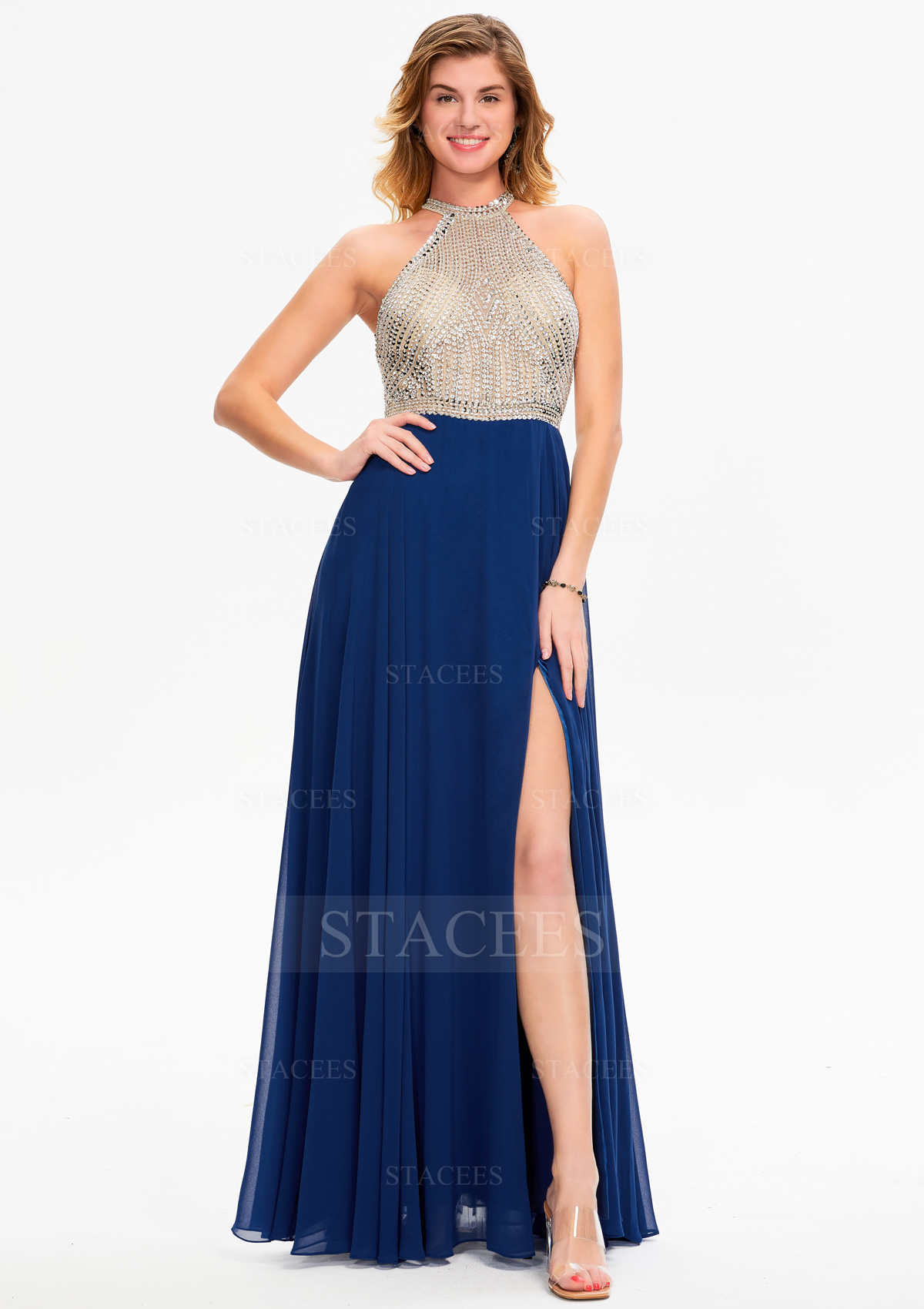 chinese dress ladies Romantic Sequined Pattern A Line Wedding Dress V Neck Sleeveless Crystal Gowns main image 1