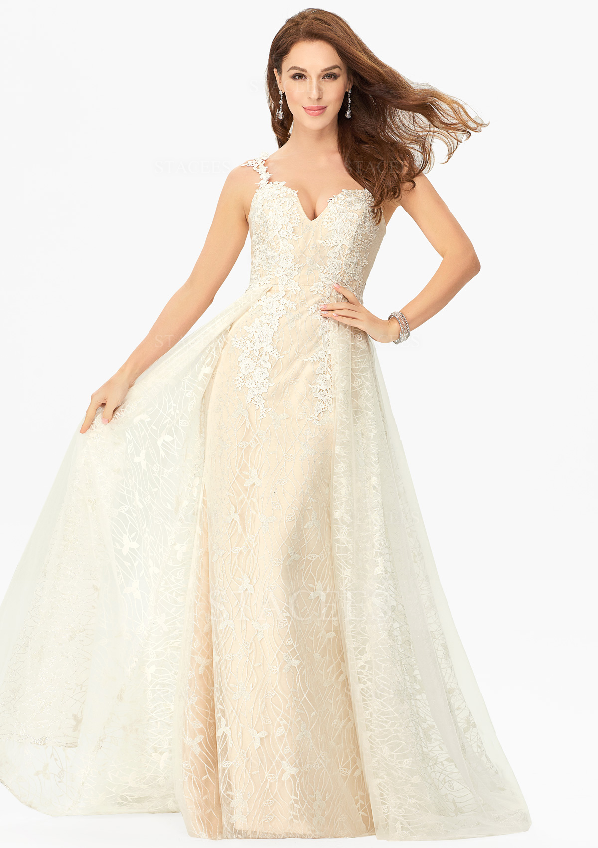 A-line Princess Sweetheart Sleeveless Tulle Satin Long/Floor-Length Prom  Dress With Appliqued Bubble/Pick Up Skirt Glitter
