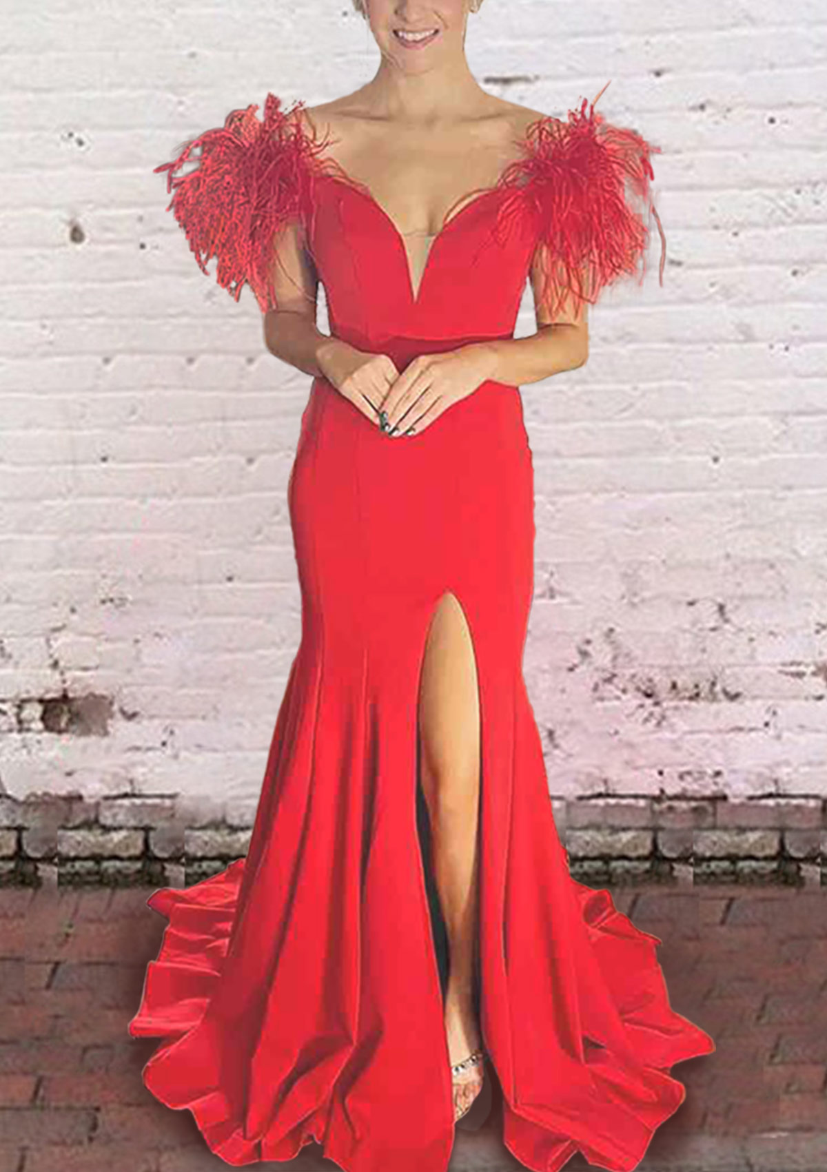 Trumpet/Mermaid Off the Shoulder Sweep Train Satin Prom Dresses main image 0