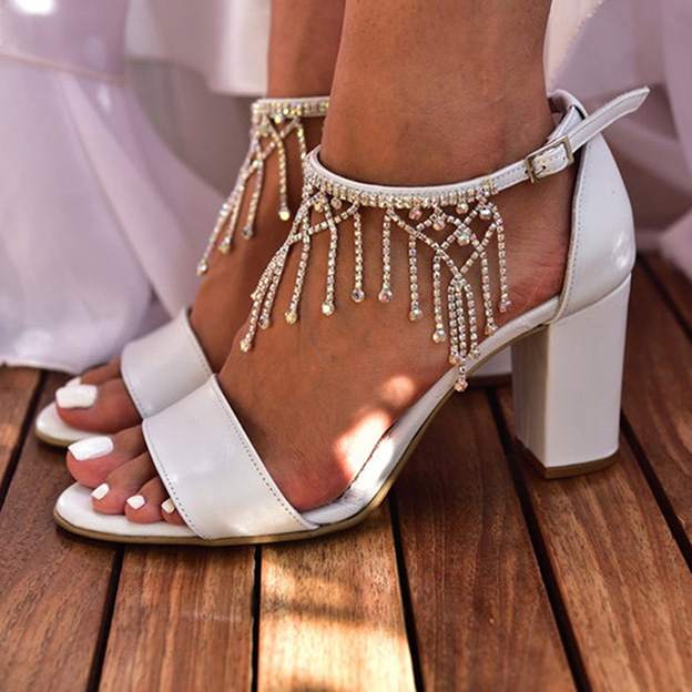 Escarpins Femme Talons 10 Cm Peeptoe Satin Strass - Pour Mariage, Soirée, Fête - Sangle Cheville - Semelle Caoutchouc