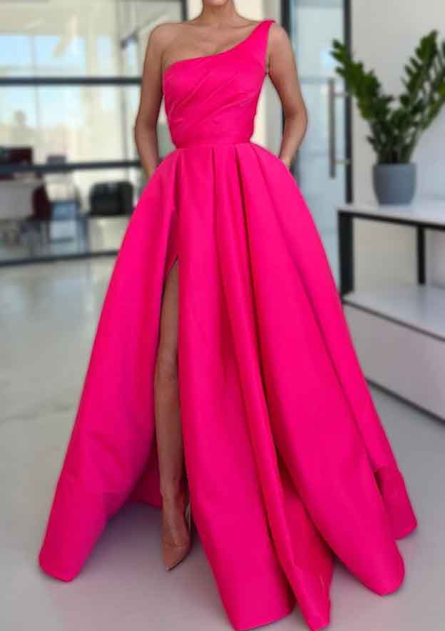 Simple A-line One-Shoulder Lace Long Prom Dresses,SFPD0099