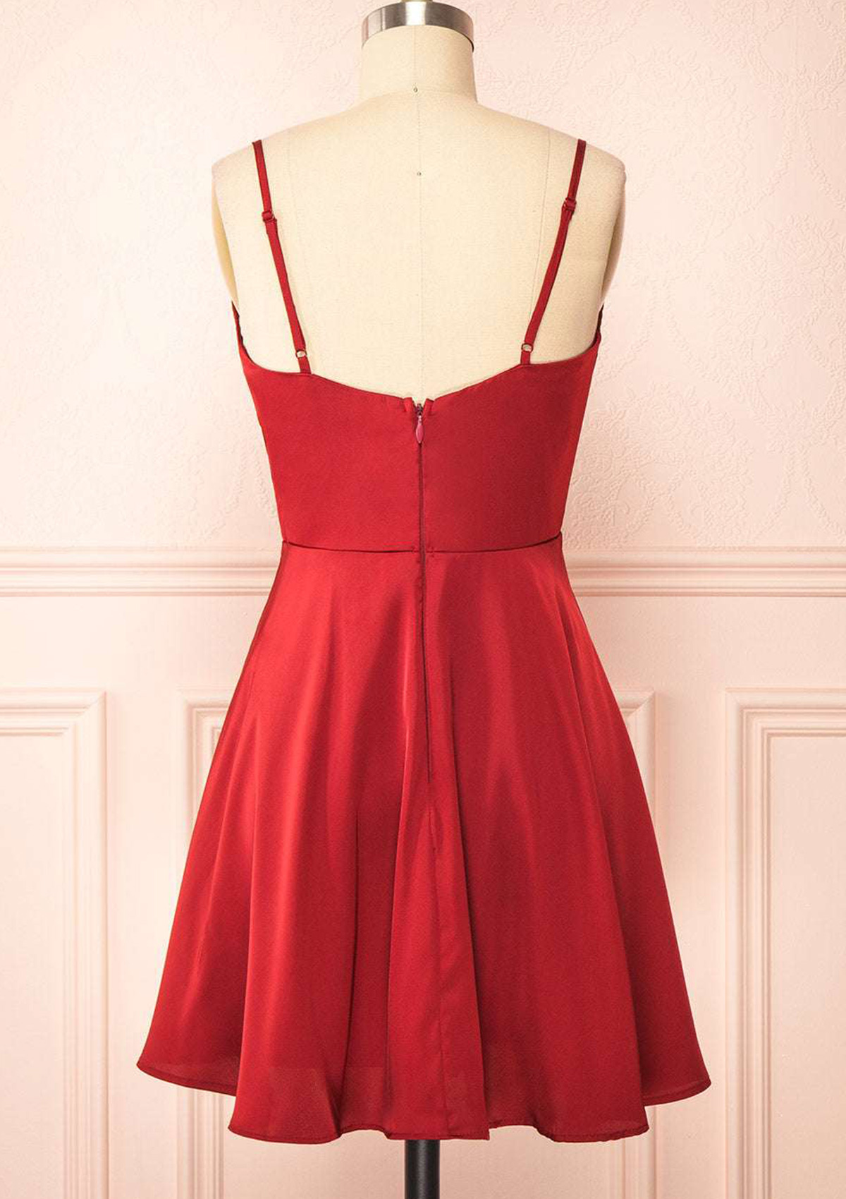 red short a line dress Cute Velvet Short A-Line Prom Dress, Burgundy Off the Shoulder Party D