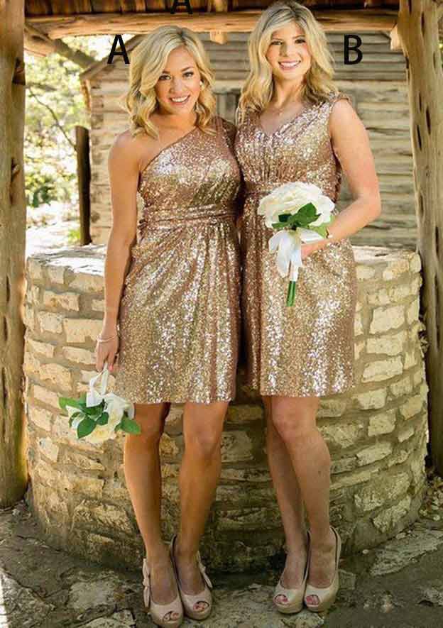A-Line/Princess Sequins Ruffles One-Shoulder Sleeveless Short/Mini Dresses main image 1
