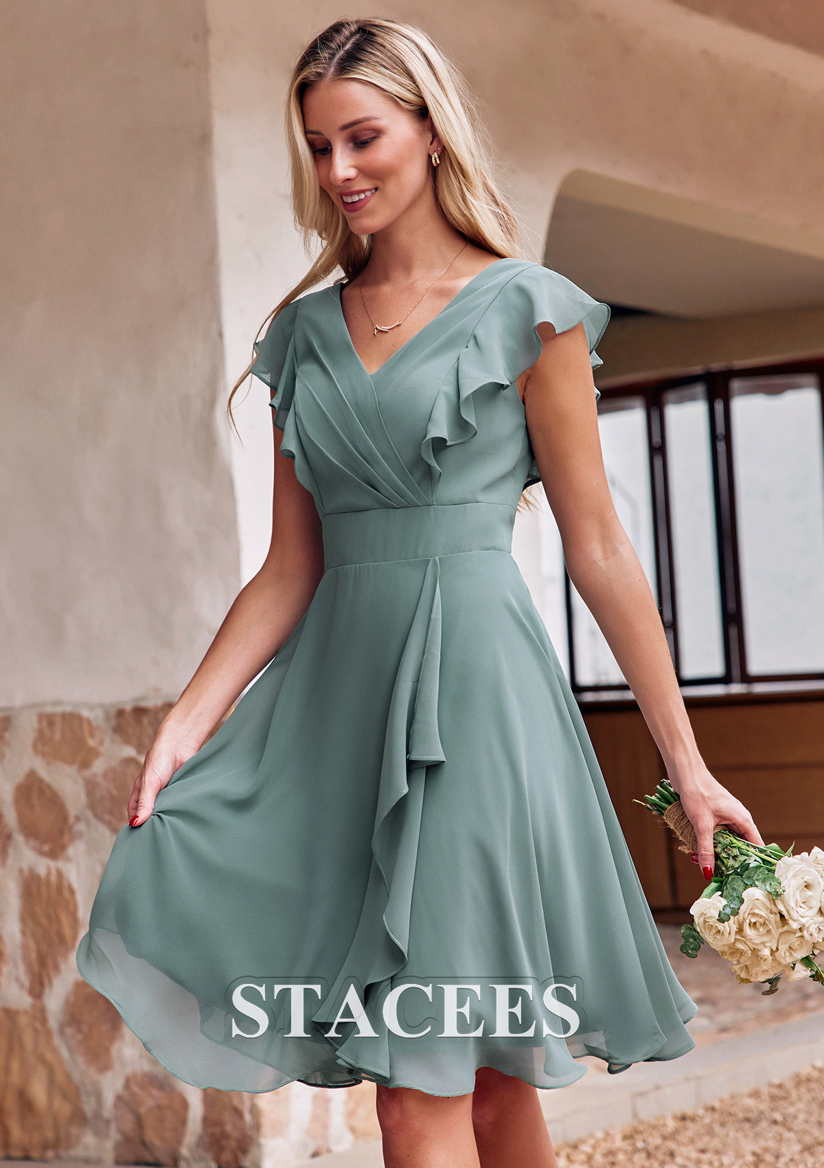 Robe Trapèze Genou Femme En Coton - Manches Courtes, Col V, Taille élastique Et Poches | Légère Et Confortable
