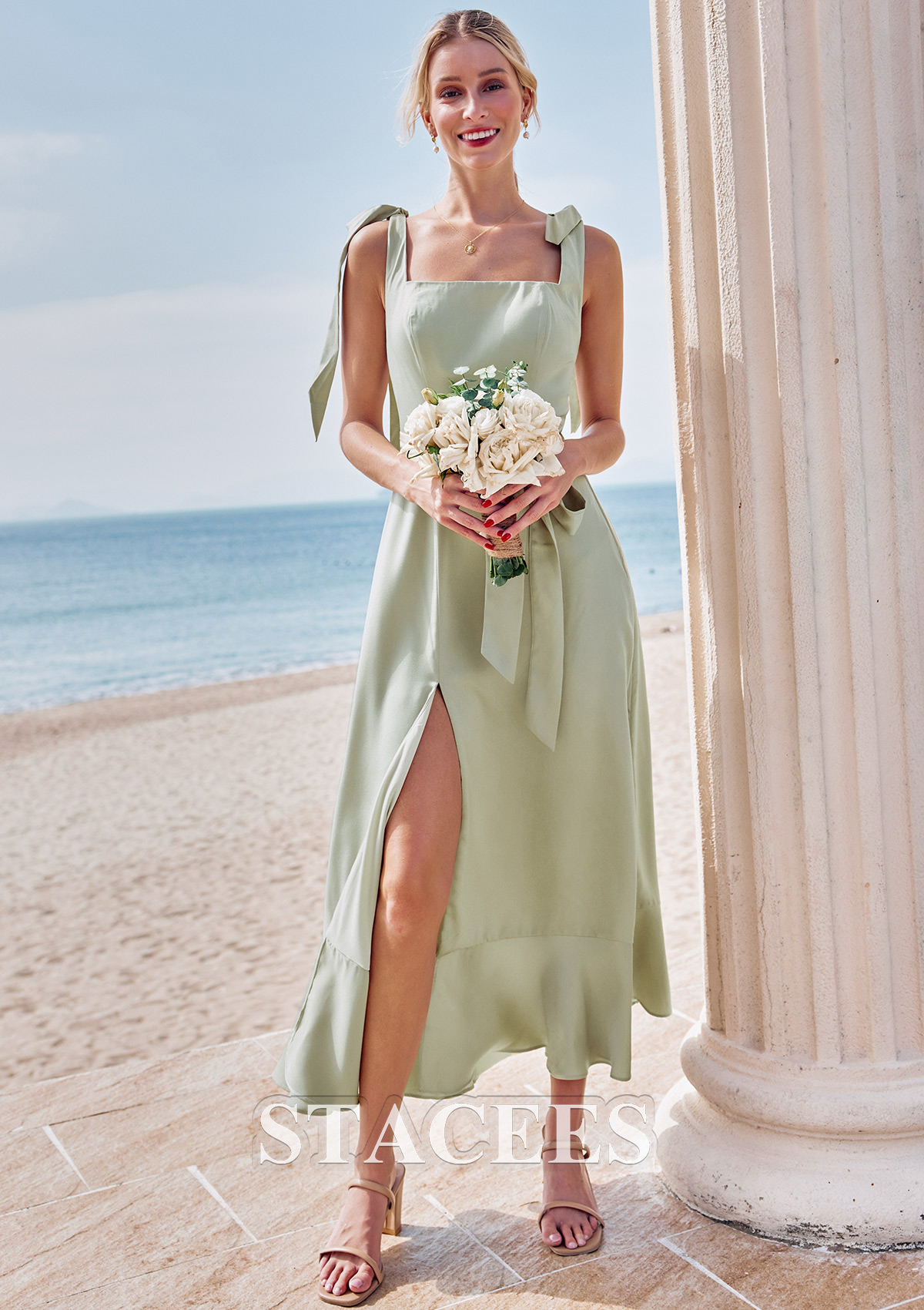 Tall Black Bridesmaid Dresses Sheath/Column Square Neckline Straps Sleeveless Stretch Satin Bridesmaid Dresses main image 1