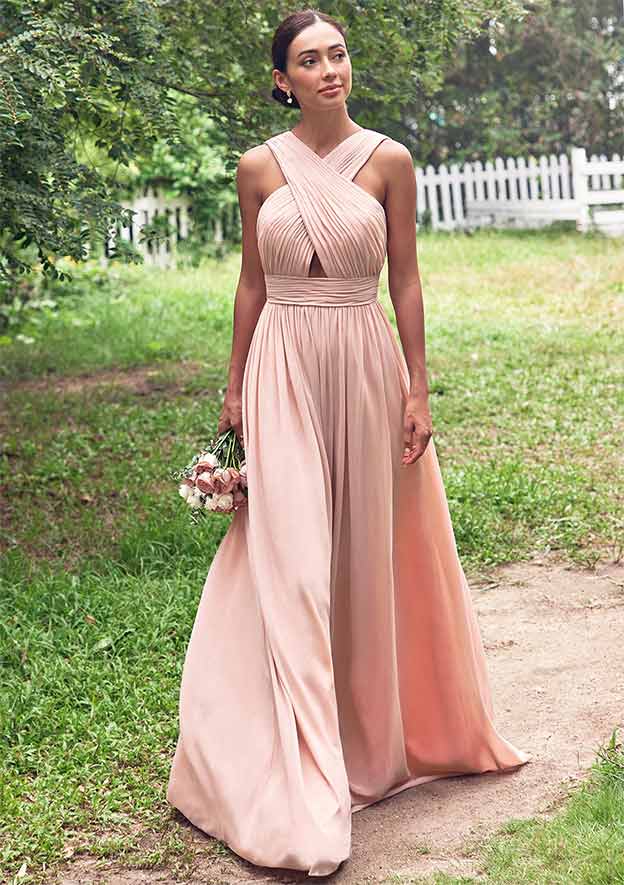 green and pink bridesmaid dresses Blush Pink Bridesmaid Dresses Chiffon Convertible Style – Lisposa main image 0