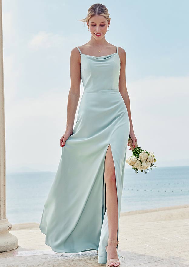 Opulent A-Line Square-Neck Flared-Sleeve Zipper-Back Floor-Length Bridesmaid Dresses
