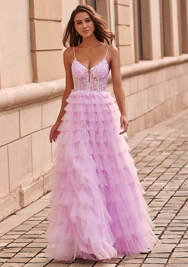 fitted lace wedding dress Dusty Purple Strapless Puffy Tiered Formal Dress Prom Dress main image 1