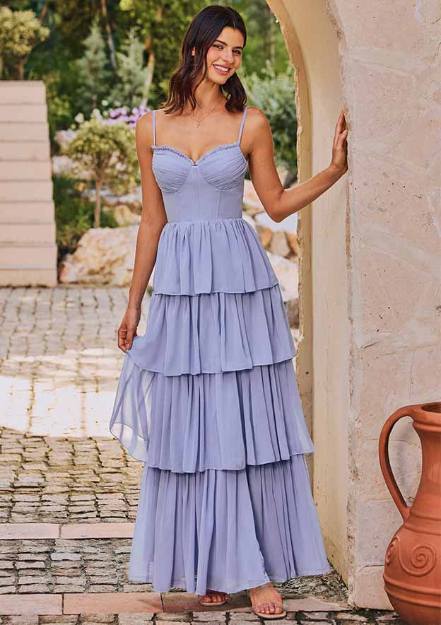 a-line v-neck floor-length chiffon bridesmaid dress with ruffle A-Line Bridesmaid Dress V Neck Half Sleeve Elegant Floor Length Chiffo – BL  Dress main image 0