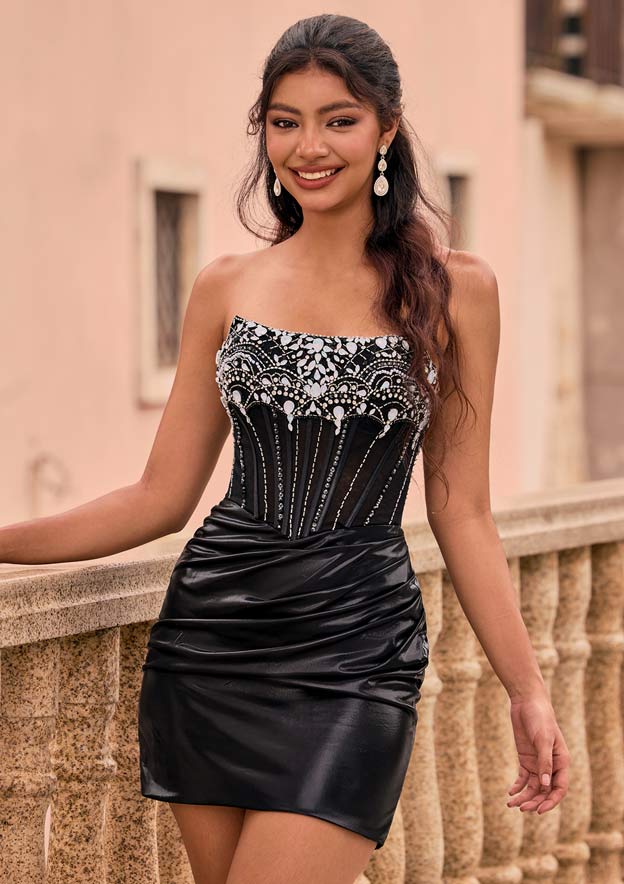 black corset hoco dress Poly USA 9704 Short A Line Homecoming Cocktail Corset Dress – The Dress  Outlet main image 0