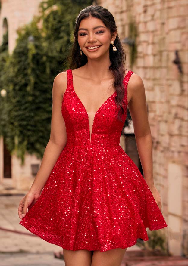 Homecomings 2枚セット Dazzling A-line Plugging V Neck Sequin Fit-and-Flare