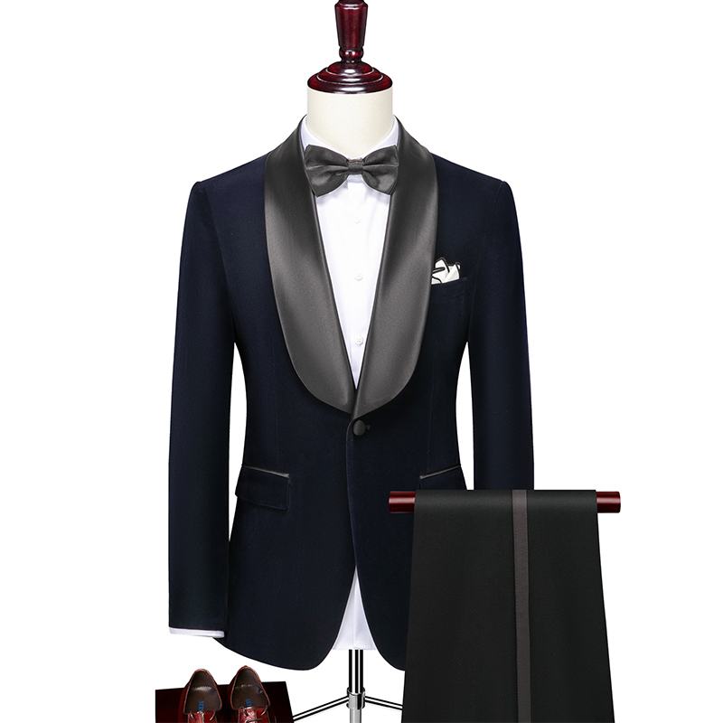 Shawl Lapel 2 Piece Single Breasted Men's Velvet Wedding Suit 