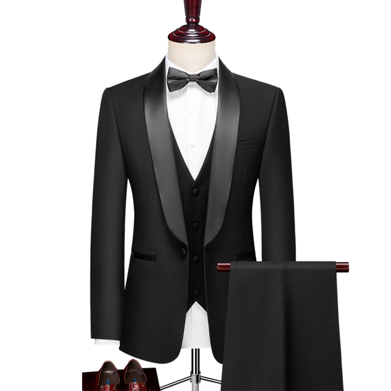 Revers châle simple boutonnage 3 pièces costume homme pour bal