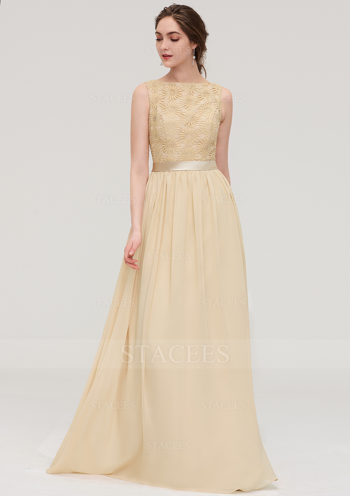 Chiffon Bridesmaid Dress A-line/Princess Bateau Sleeveless Long/Floor-Length With Sashes Lace