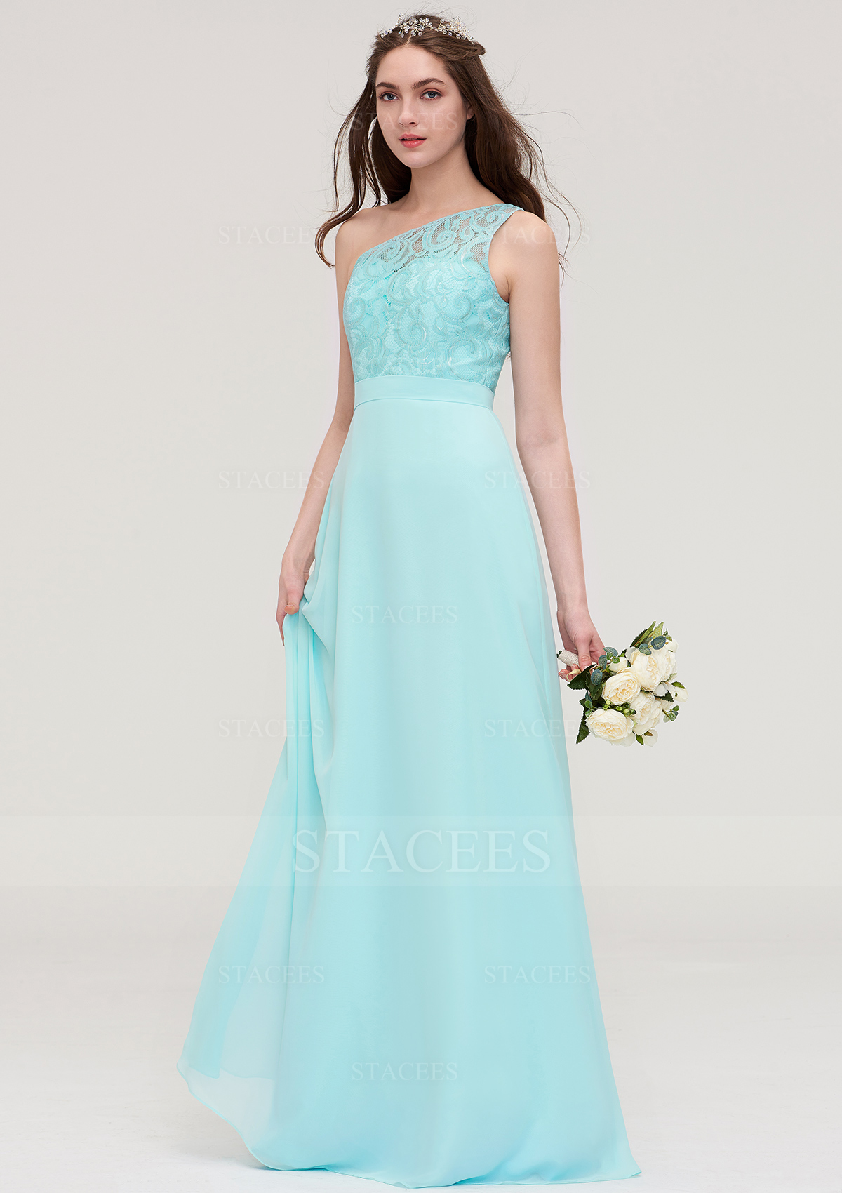 Chiffon Bridesmaid Dress A-line/Princess One-Shoulder Sleeveless Long/Floor-Length With Lace