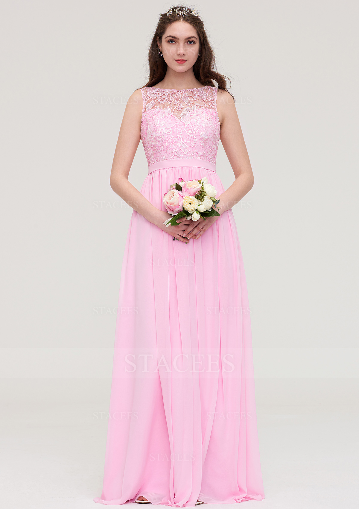 Chiffon Bridesmaid Dress A-line/Princess Bateau Sleeveless Long/Floor-Length With Lace