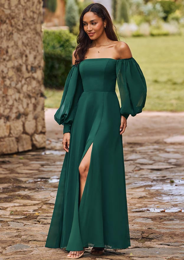 white christmas dresses Kristin Puff Sleeve Midi in Chiffon Fit and Flare main image 0