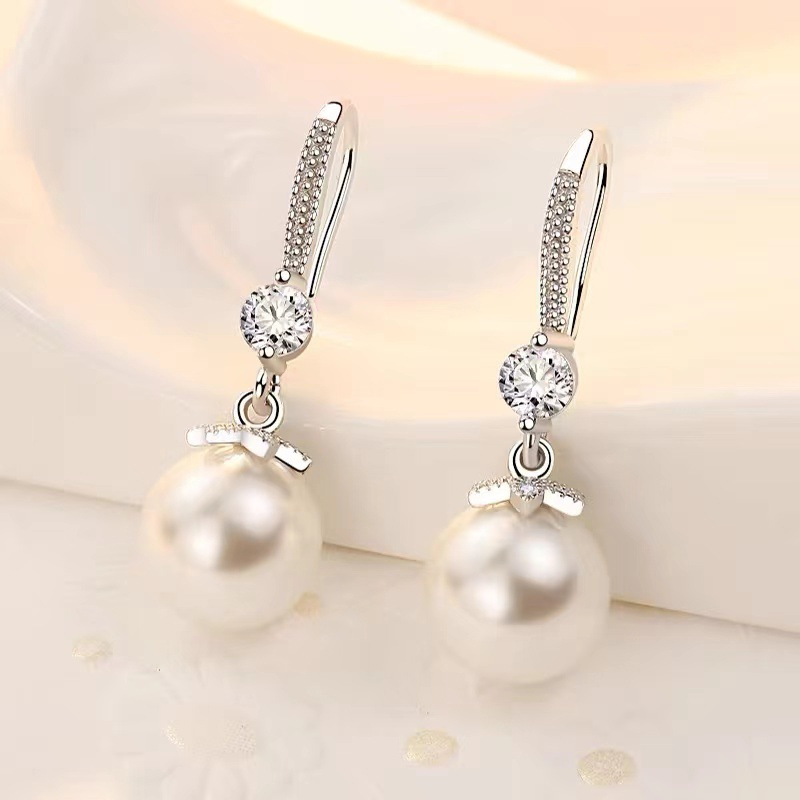 Luxurious Sparking Women's S925 Silver Imitation Pearls Earrings
