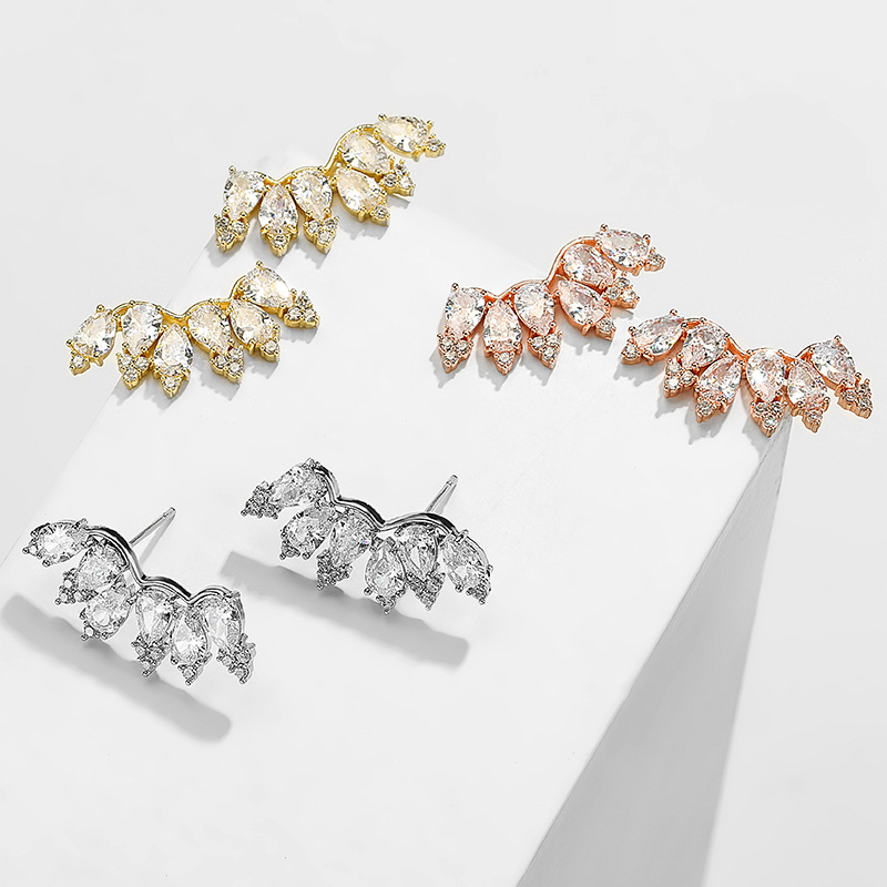 Charming Elegant Women's Copper Wing Earrings with Cubic Zirconia Rhinestone