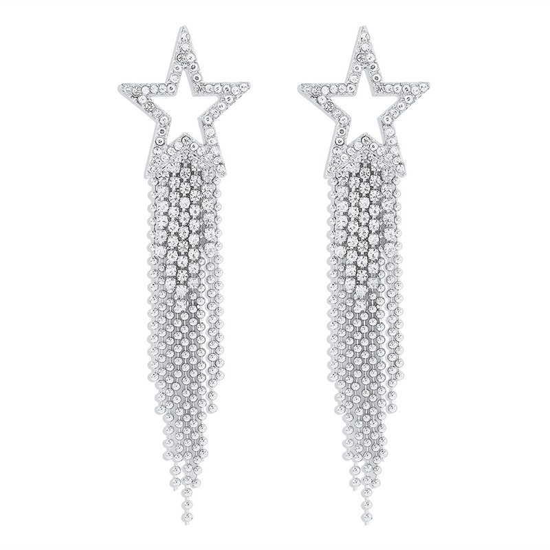 Sparking Stylish Female Star Fringe Alloy Earrings with Rhinestone