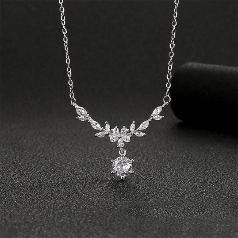 Chic Elegant Female Titanium Steel Necklace with Cubic Zirconia