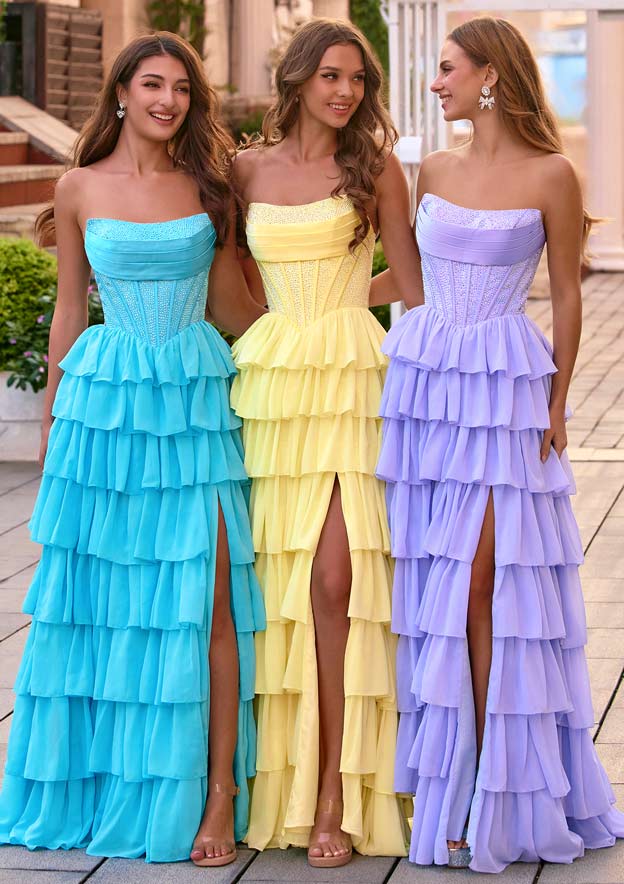 sachin and babi light blue dress Spaghetti Strap Prom Dress 2018 Elegant Spaghetti-Straps Long Prom Dress  With Split – Ballbella main image 1