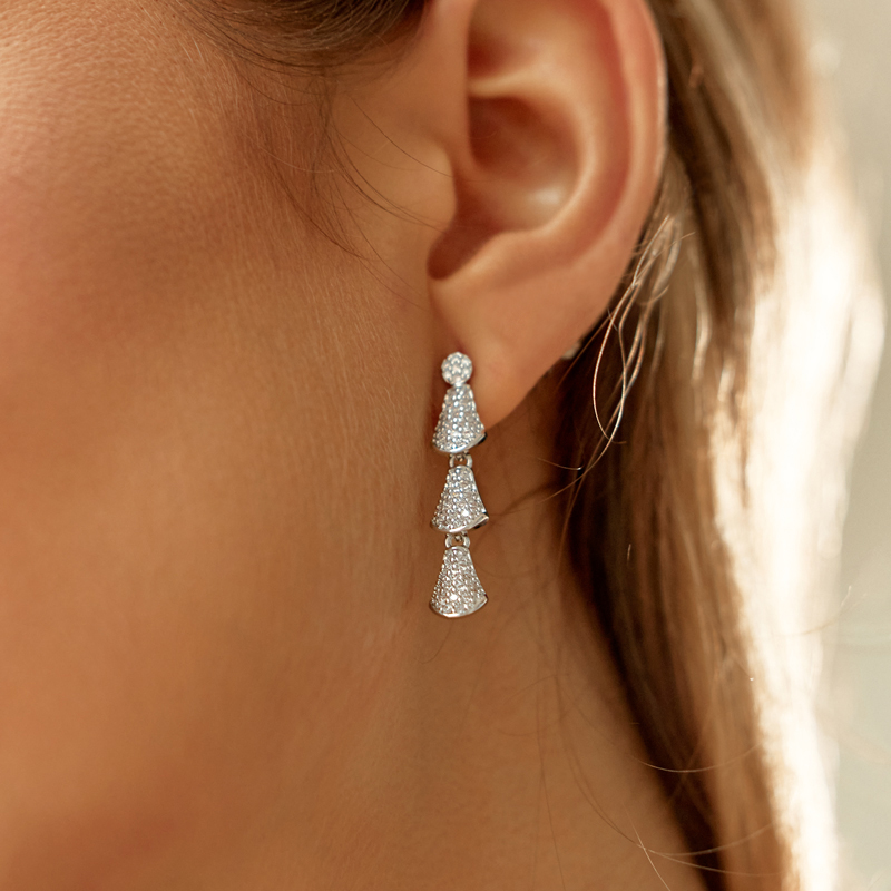 Charmant élégant filles gouttes alliage boucles d'oreilles avec zircone cubique