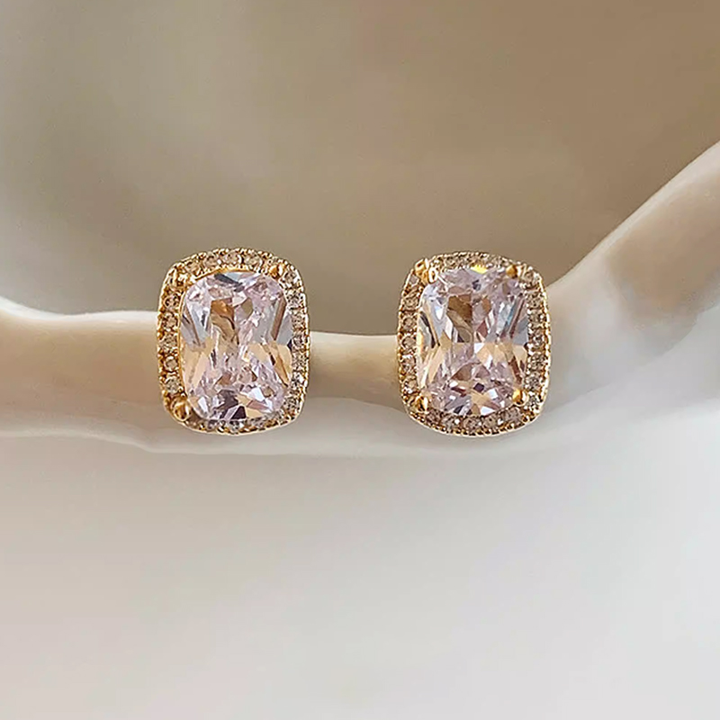 Fashionable Luxurious Female Geometric Alloy Earrings with Cubic Zirconia