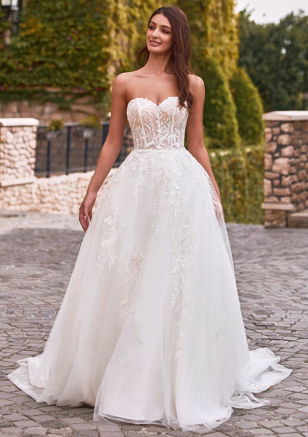 Alluring Strapless Sweetheart Lace Tulle Wedding Dress with Beads S3117W - Wedding Dresses - Stacees Alluring Strapless Sweetheart Lace Tulle Wedding Dress with Beads S3117W - Wedding Dresses - Stacees