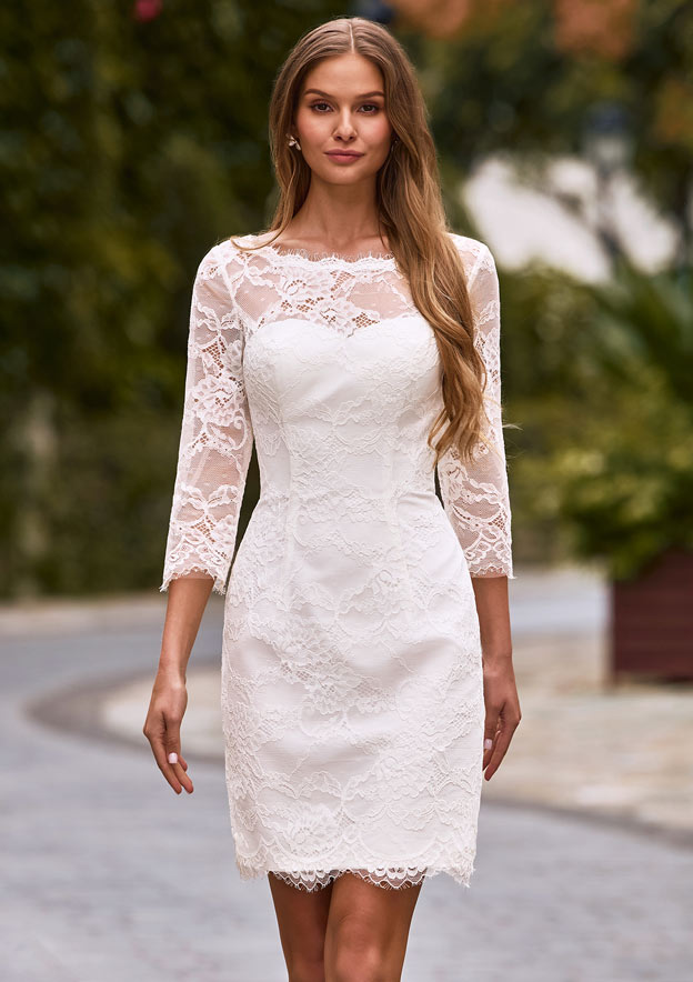 knee length dresses for ladies Lace Sleeve Cup Detail Midi Dress main image 1