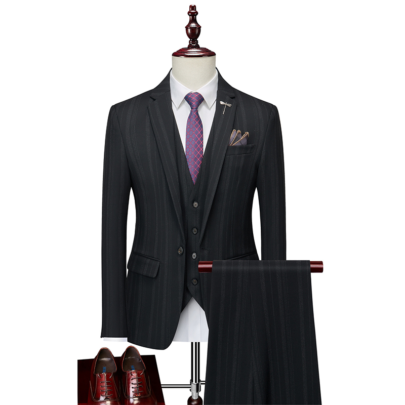Striped Notch Lapel Single Breasted 3 Piece Men's Wedding Suit