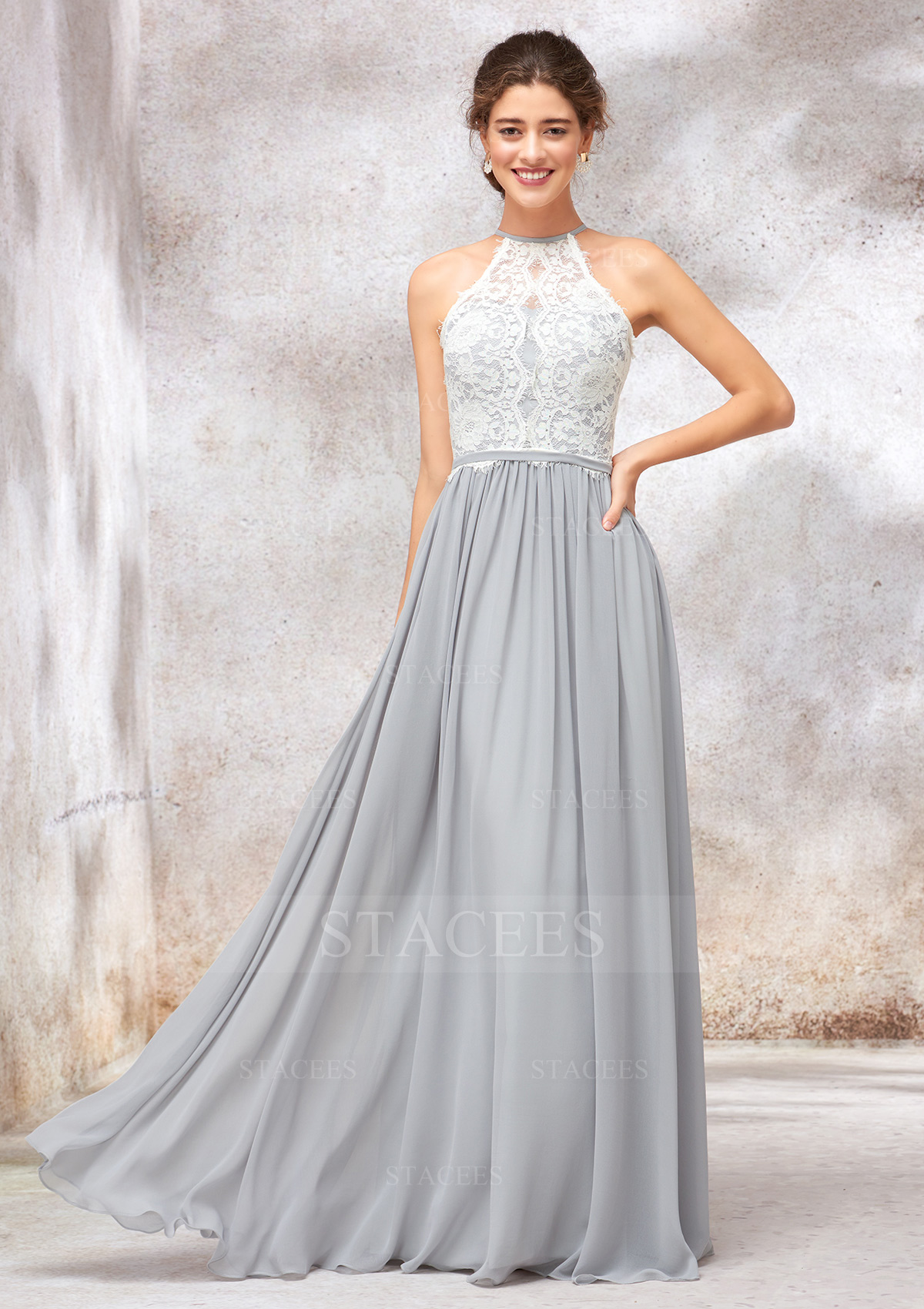 Chiffon Bridesmaid Dress A-line/Princess Scoop Neck Sleeveless Long/Floor-Length With Lace