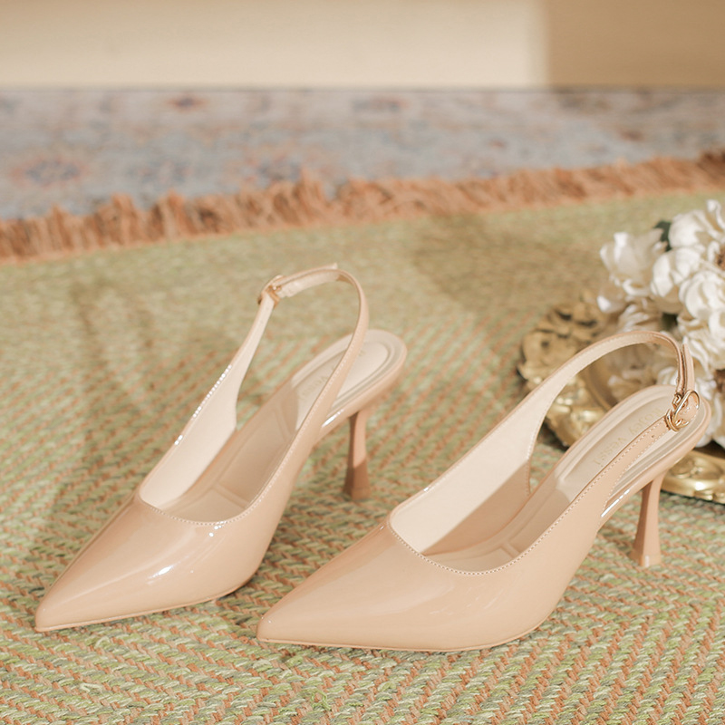 Pointed Toe Heels Patent Leather with Ankle Strap Buckle Women's Outdoor Party Prom Shoes