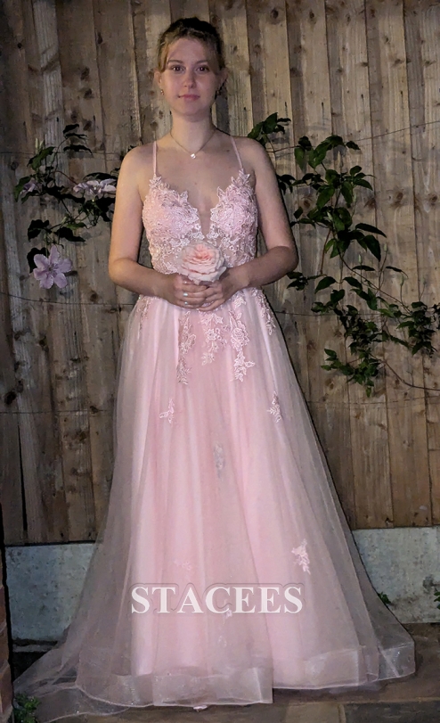 A-line Princess V Neck Sleeveless Floor-Length Tulle Prom Dress with  Appliqued Beading S7693P - Prom Dresses - Stacees