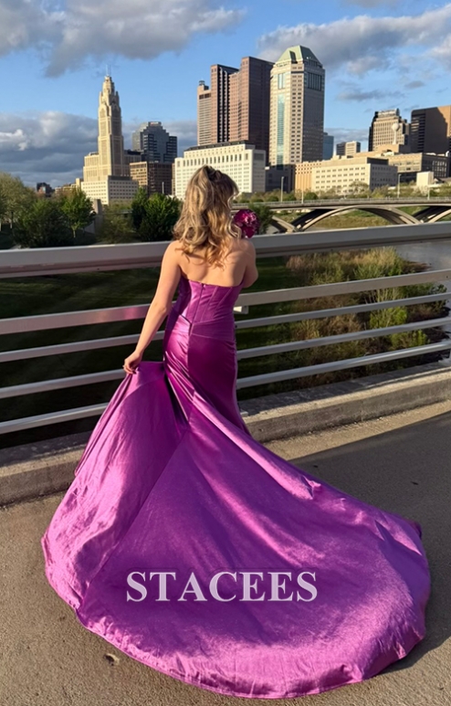 Strapless Cutout Sweetheart Corset Fitted Ruched Prom Dress with Slit  S7775PM - Prom Dresses - Stacees