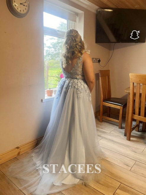 navy blue dress for baby girl A-Line Prom Dresses Open Back Dress Formal Sweep / Brush Train Sleevel main image 0
