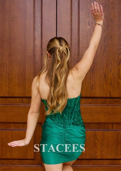chinese dress ladies Sherri Hill Strapless Lace Corset Homecoming Dress 56539 Navy / 6
